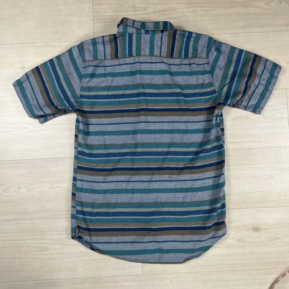 Ezekiel Y2K Mens Medium Blue Teal Striped Short Sleeve Button Down Shirt